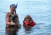 teaching Buddy to swim