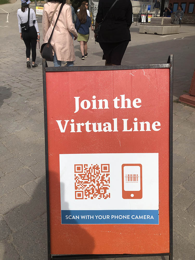 Sign saying Join the Virtual Line